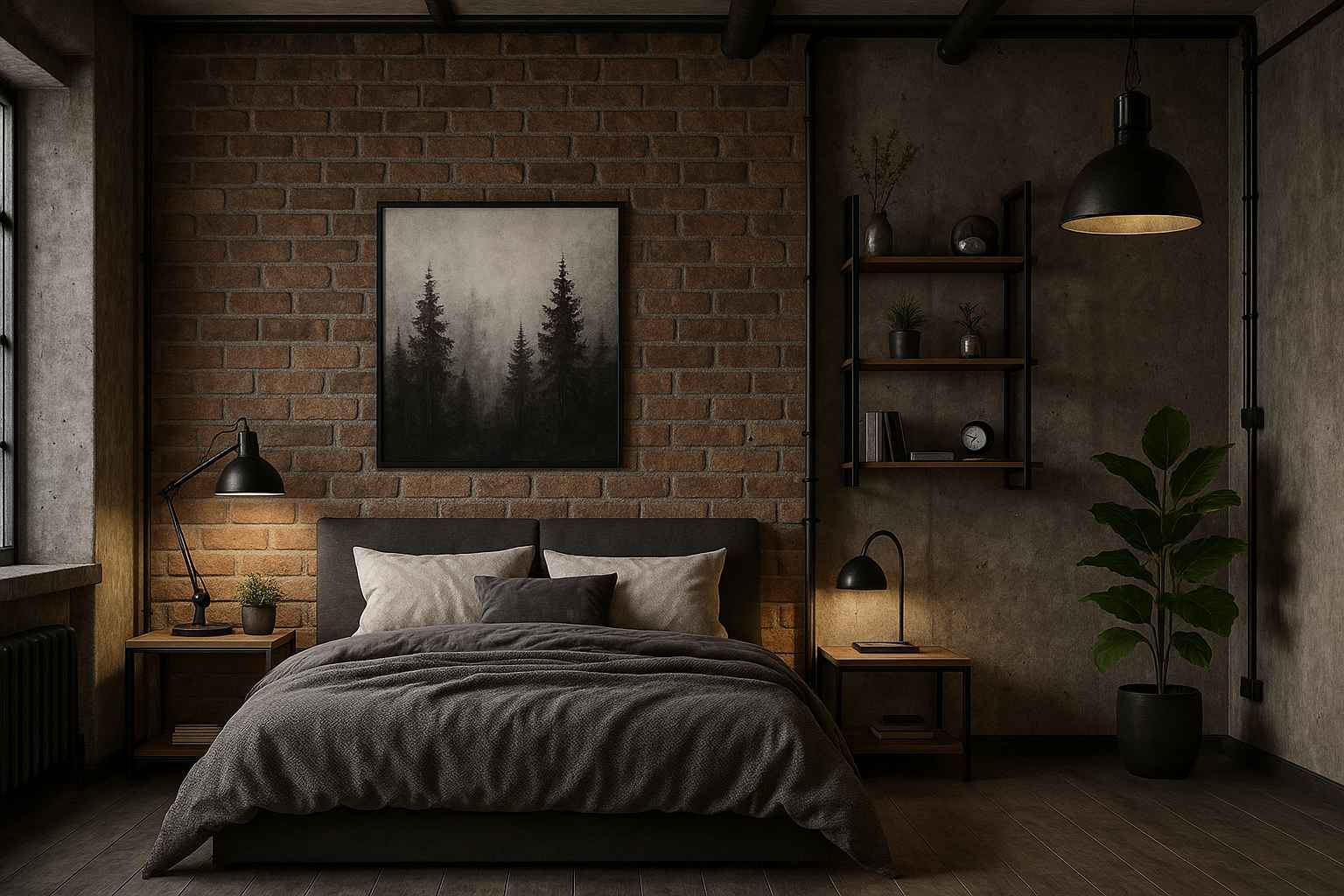 Estilo industrial na decoração de quarto de casal