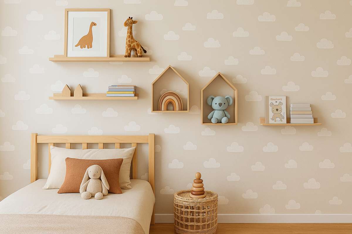Decoração de quarto infantil com nichos e prateleiras