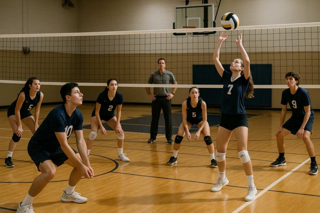 Estudantes da rede municipal treinam vôlei em um dos centros esportivos do Programa de Incentivo ao Estudante Atleta, em Belo Horizonte. Foto: imagem gerada por IA