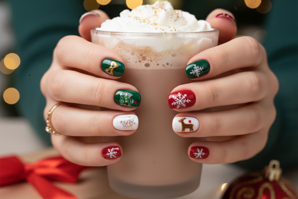 Unhas de Natal com desenhos fáceis de fazer em casa