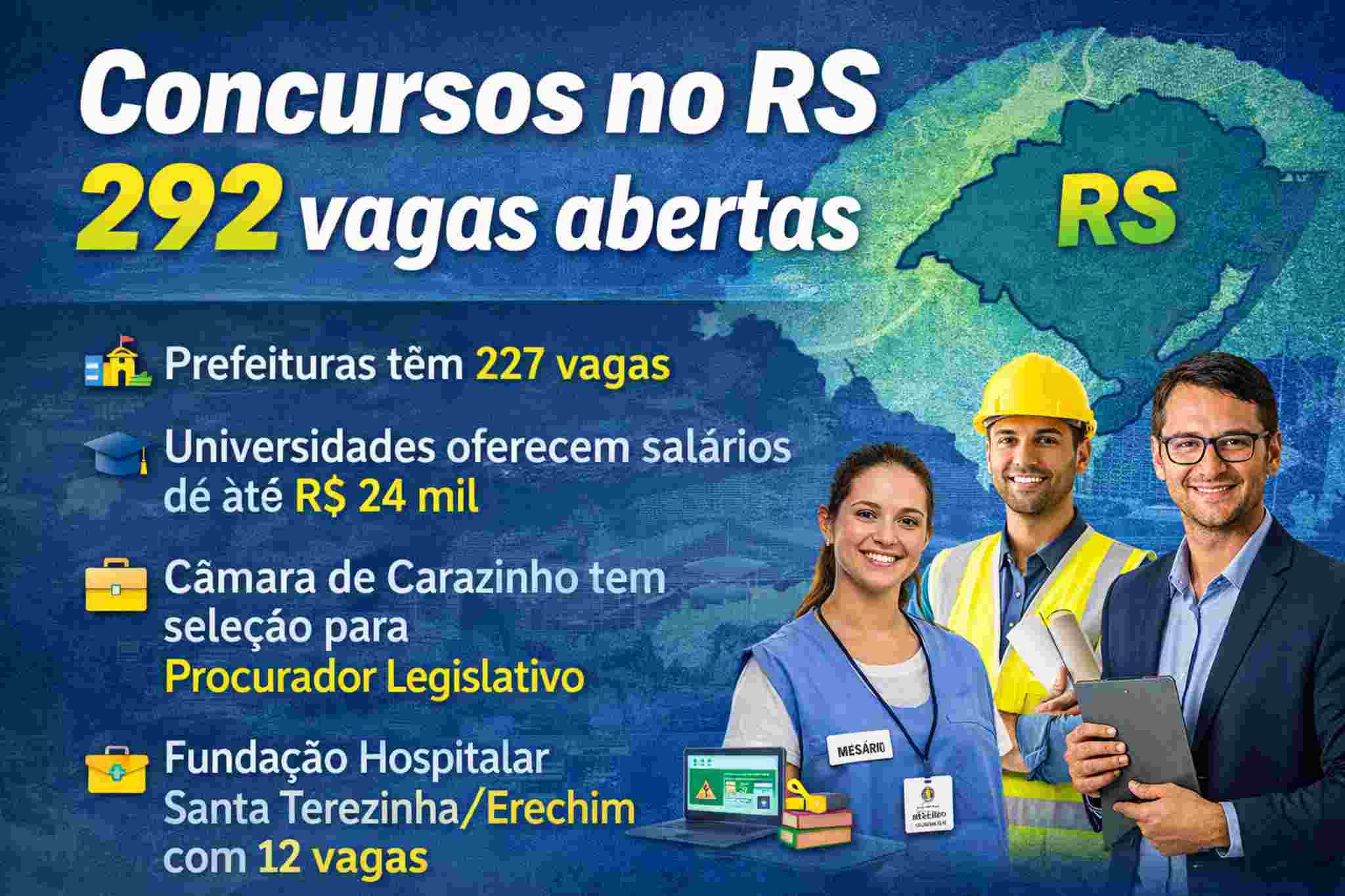 Concursos públicos no RS: 292 vagas disponíveis