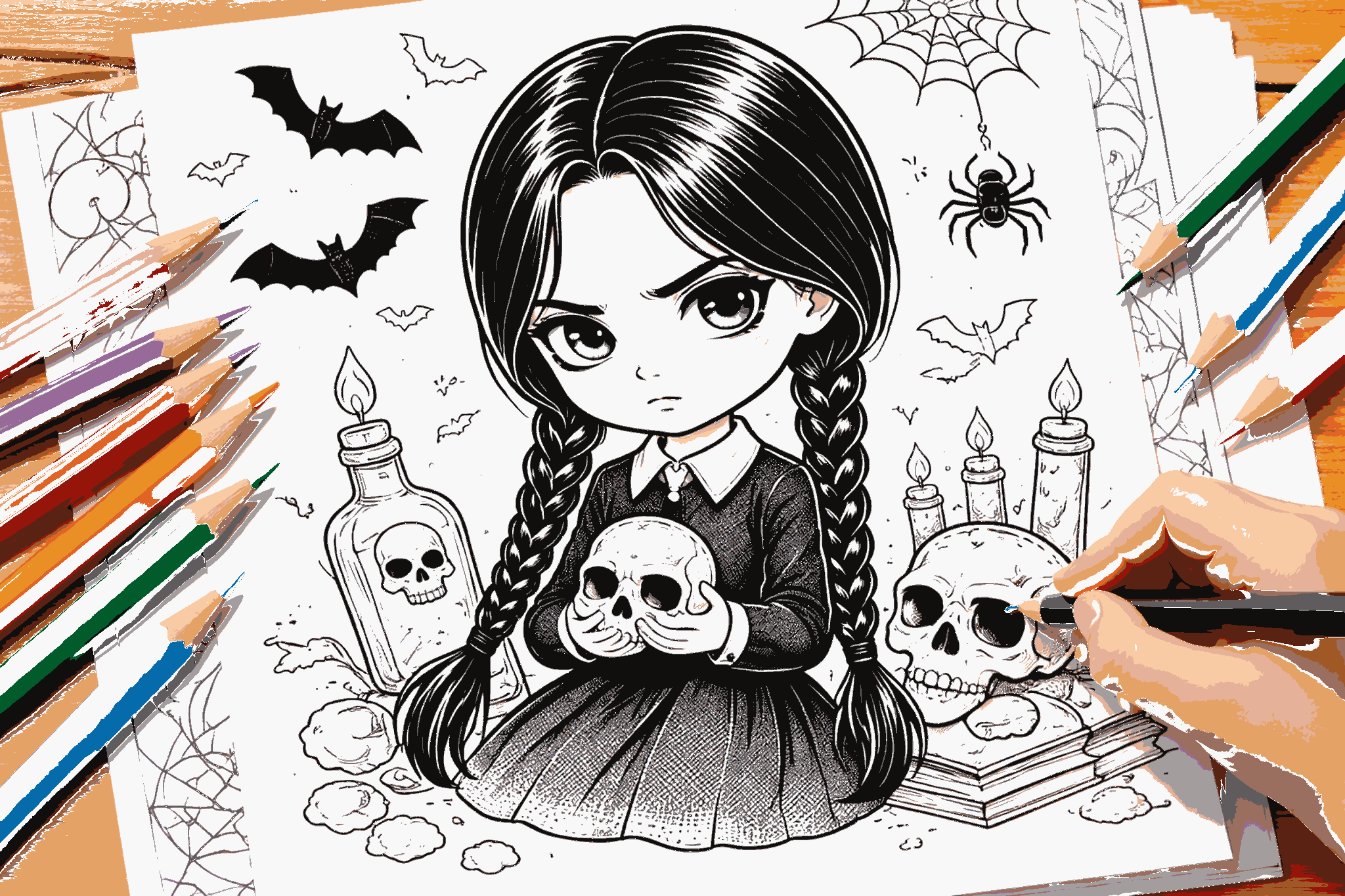 Desenhos da Wandinha para colorir: baixe grátis agora