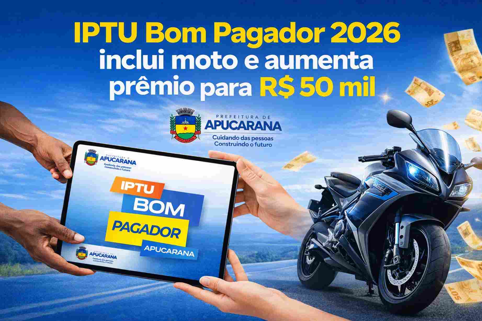 Prefeitura inclui moto no IPTU Bom Pagador e eleva prêmio para R$ 50 mil